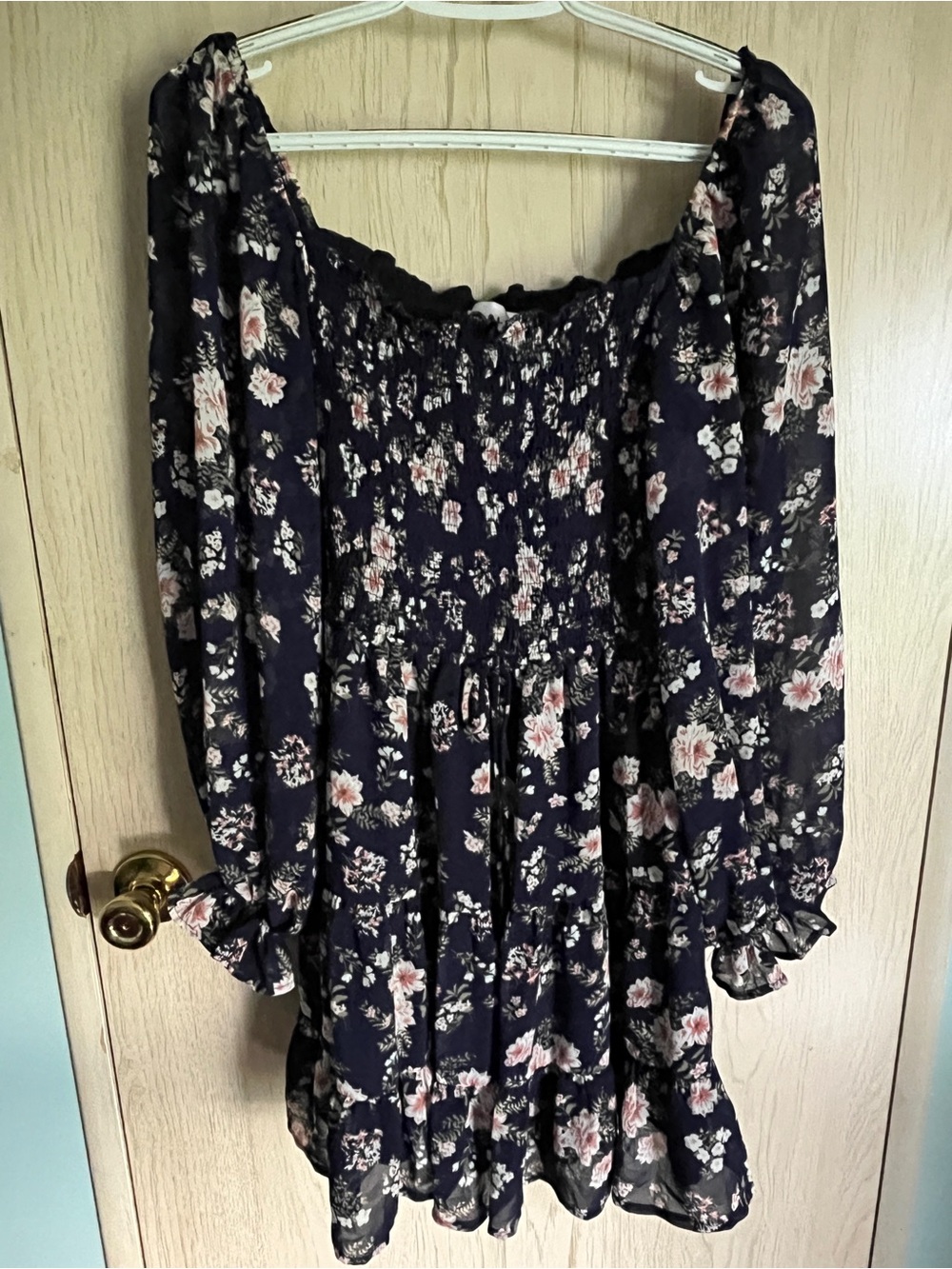 HELLO MOLLY Chiffon Babydoll Navy Floral Dress US 4